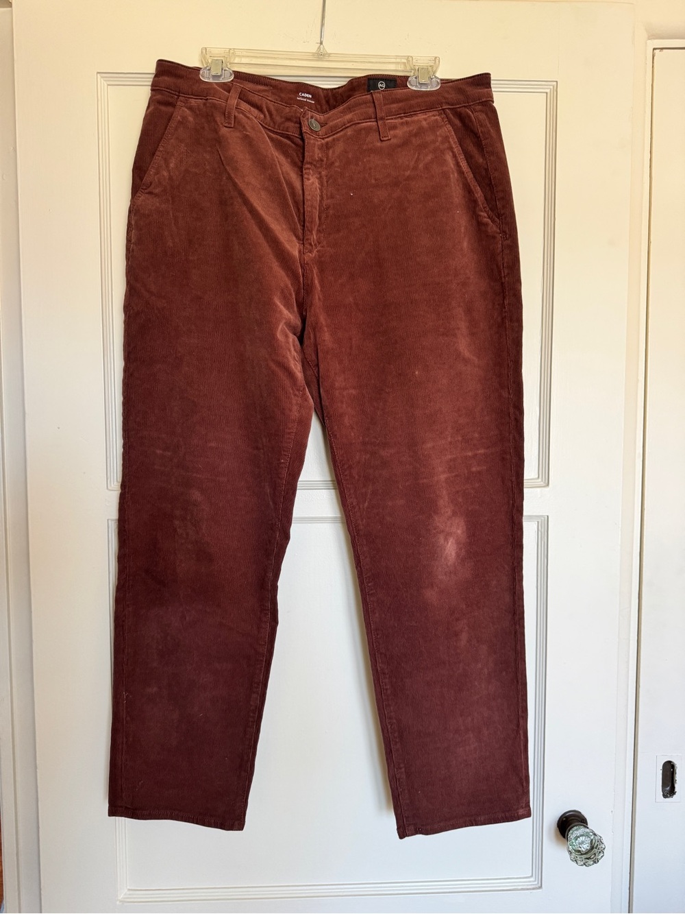 Ag Adriano Goldschmied Straight-Leg Corduroy Pants in Rust Brown